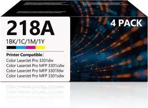 Ennovor 218A Toner (with chip) 3201dw 3301fdw Toner, Replacement for HP 218A Toner Cartridges 4 Pack Work with Color Laserjet Pro 3201dw; MFP 3301cdw 3301fdw 3301sdw | HP218 HP218A