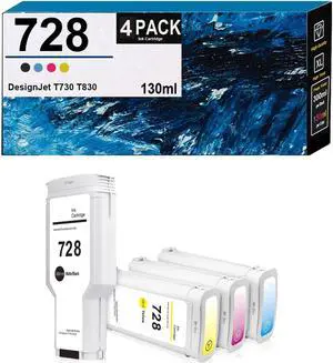 Ennovor 4 Pack 728 Ink Cartridge F9A30A Use for DesignJet T730 T830 Printers (BK:300ML Color:130ml/PCS)