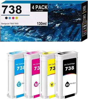 Ennovor 4 Pack 738 Ink Cartridge Use for DesignJet T850 T950 Large Format Printers (130ml/PCS)