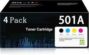 Ennovor 501A Q6470A Toner with Chip (4 Pack) Replacement for HP 501A 502A Black Toner Cartridge Color 3600 3600n 3600dn 3600dtn Printers , Black Cyan Magenta Yellow