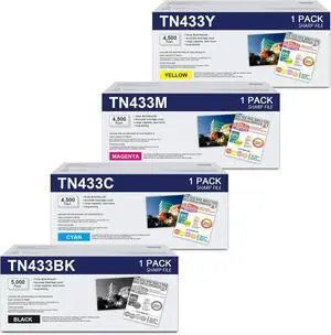 Ennovor TN433BK, TN433C, TN433Y, TN433M 4-Color High Yield Toner Cartridge Set, Replacement for Brother TN-433 TN433 HL-L8260CDW HL-L8360CDW MFC-L8610CDW HL-L9310CDW Printer Toner
