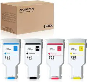 Ennovor Aomya 728 Ink Cartridge Compatible HP728 Ink Cartridge F9J68A F9K17A F9K16A F9K15A for DesignJet T830 MFP & T730 Large Format Plotter Printers(4-Pack 300ml)