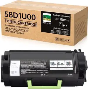 Ennovor 58D1U00 Ultra High Yield Black Toner (55,000 Pages) - Compatible with Lexmark MS823 MS825 MS826 MX722 MS725 MX822 MX826 Printers (1-Pack, with Chip)