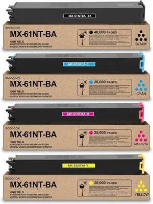 Ennovor MX61NT MX-61NT Toner Cartridge High Yield Replacement for Sharp MX-61NT MX-61NTBA MX-61NTCA MX-61NTMA MX-61NTYA for MX2651 MX3051 MX3061 MX3050 MX3070 MX5070 MX3071 MX3551 MX3561 MX3571