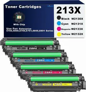 Ennovor 213 213X Toner High Capacity Toner Cartridges Compatible HP 213X W2130X Toner use for Enterprise 5700 5800 6700 6701 6800 6801 Series Printer 213X Black Cyan Magenta Yellow