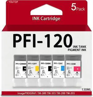 Ennovor 5PK PFI120 PFI-120 Ink Tank (130ml) Set PFI-120MBK PFI-120BK PFI-120C PFI-120M PFI-120Y Ink Cartridge Replacement for Canon ImagePROGRAF PFI TM-200 TM-205 TM-300 TM-305 Printer