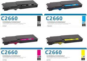 Ennovor C2660 High Yield Toner Cartridge Compatible for 593-BBBU 593-BBBT 593-BBBS 593-BBBR Toner Cartridge Replacement for Dell C2660 C2660dn C2665dnf Printer (4-Pack, Black Cyan Magenta Yellow)