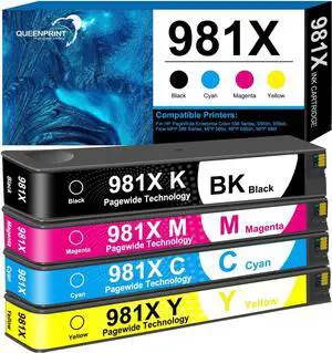 Ennovor QUEENPRINT Remanufactured 981X Ink Cartridge Replacement for HP 981X for HP PageWide Enterprise Color 556 Series, 556dn, 556xh,Flow MFP 586 Series, MFP 586z, MFP 586dn, MFP 586f (4 Pack)