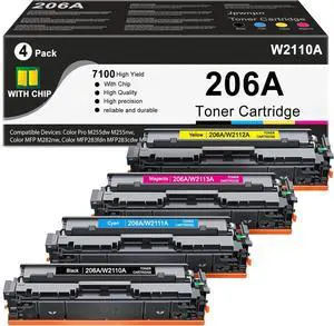 Ennovor 206A Toner Cartridge High Yield Replacement for HP 206A 206X for M283fdn M283cdw M283fdw M282nw M255dw M255nw Printer (4-Pack, Black, Cyan, Yellow, Magenta)