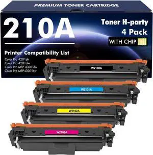 Ennovor 210A Toner Cartridges 4 Pack: 210X 4301fdw Compatible for HP 210A 210 Toner Cartridges Set Color Pro MFP 4301fdn Pro 4201dw 4201dn Series Printer W2100A W2100X High Yield Ink (with Chip)