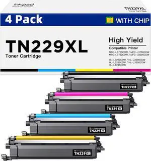 Ennovor TN229XL Toner Cartridges Compatible Replacement for Brother TN229XL TN-229XL TN-229 TN229 Work with MFC-L3780CDW MFC-L3720CDW HL-L3220CDW HL-3280CDW HL-L3300CDW Printes (4 Pack, Bk/C/M/Y)