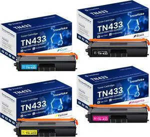 Ennovor TN433 TN-433 Toner Cartridge Set 4 Pack Compatible TN433BK TN433C TN433M TN433Y Replacement for Brother TN433 TN-433 TN 433 MFC-L8900CDW HL-L8360CDW MFC-L8610CDW Printer.
