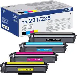 Ennovor TN221 TN225 Toner Cartridges 4-Pack Replacement for Brother TN221BK TN-225 Toner for MFC-9130CW MFC-9330CDW HL-3170CDW HL-3140CW Printer Black, Cyan, Magenta, Yellow Toner Cartridge Set