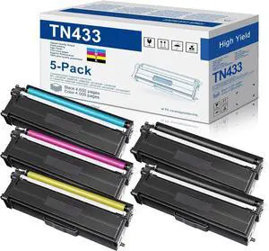Ennovor TN-433 Toner Cartridge 5-Pack: TN431 TN433 Toner High-Yield Replacement for Brother TN433 Toner Cartridge Set for HL-L8360CDW HL-L8260CDW MFC-L8610CDW MFC-L8900CDW MFC-L8690CDW Printer