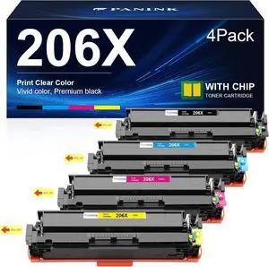 Ennovor Compatible 206X Toner Cartridges 4 Pack High Yield Replacement for HP 206A 206X Toner Cartridge Set W2110X W2110A for HP Color Pro MFP M283fdw M283cdw M283 Pro M255 M255dw Printer (with Chip)