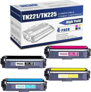Ennovor TN225 TN-225 Compatible TN-221BK TN-225C TN-225Y TN-225M High Yield Toner Cartridge Replacement for Brother TN-225 HL-3140CW HL-3150CDN MFC-9130CW MFC-9330CDW Toner (1BK+1C+1Y+1M)