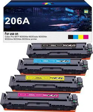 Ennovor 206A MFP M283cdw Toner - Replacement for HP 206A W2110A Compatible for HP Color Laserjet Pro MFP M283fdw M283cdw ,Laserjet Pro M255dw M255nw Printer Ink (Black Cyan Magenta Yellow)