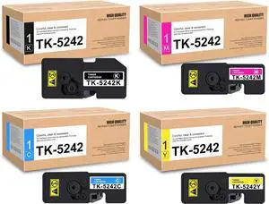 Ennovor TK5242 TK-5242 Toner Cartridge Set (4Pack, 1BK/1C/1M/1Y) - EAXIU TK-5242K TK-5242C TK-5242M TK-5242Y Toner Replacement for Kyocera ECOSYS P5026cdn P5026cdw M5526cdn M5526cdw Printer