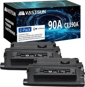 Ennovor VASTSUNN Compatible CE390A Toner Cartridge 90X CE390X Replacement for HP 90A CE390A Work with Laserjet Enterprise 600 M601 M602 M603 M4555 Series P4014 P4015 P4515 Series ( Black, 2-Pack)