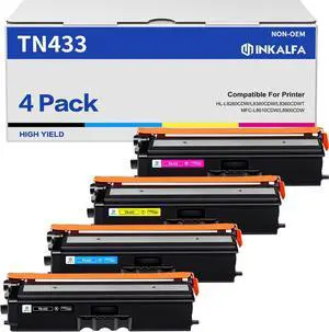 Ennovor TN433 Toner Cartridge Set 4 Pack MFC-L8900CDW Compatible Replacement for Brother TN 433 TN-433 TN431 MFC L8900CDW HL-L8360CDW HL-L8360CDWT HL-L8260CDW MFC-L8610CDW Printer