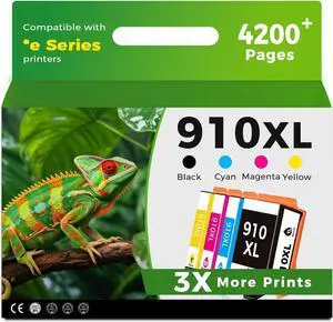910XL Ink Cartridges Combo Pack Compatible for HP 910 XL Black Color for HP910 HP910XL for OfficeJet Pro 8015e 8025e 8028e 8010 8025 8020 8020e 8035 8028 8015 8022 Printer Cyan Magenta Yellow 4 Pack