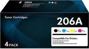 206A Toner Cartridges 4 Pack Compatible for HP 206A W2110A 206X W2110X Set for Color Laserjet Pro MFP M283fdw M283cdw Pro M255dw Laser Jet M283 M255 Printer Ink with Chip Black Cyan Yellow Magenta