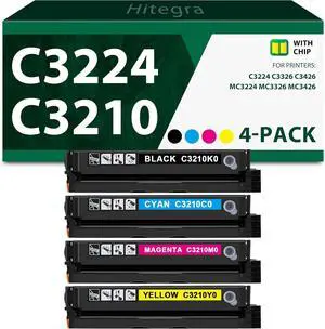 Compatible C3224 C3326 Toner Cartridge with Chip 4-Pack Replacement for Lexmark C3224 Toner C3210K0 C3210C0 C3210M0 C3210Y0 Work with C3224 MC3224 MC3326 C3326 MC3426 C3426 Series Printer Toner