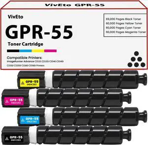 GPR55 GPR-55 Toner Cartridge Set Replacement for Canon GPR-55 0481C003AA 0482C003AA 0483C003AA 0484C003AA for ImageRunner Advance C5535i C5540i C5550i C5560i Printers, 4 Pack GPR55 Toner Cartridges
