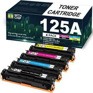 125A Toner Cartridge 4-PackBlack / Cyan / Magenta / Yellow Replacement for HP 125A CB540A Color CM1312 MFP CM1312nfi CP1515n CP1518ni CP1215 Series Printer ( CB540A CB541A CB542A CB543A , with Chip)