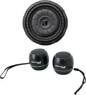 KICKER 43CVT102 COMPVT 10" 800w SVC 2-Ohm Slim Shallow Car Subwoofer Sub CVT10-2 Bundle with (2) Rockville RPB3-BLACK Portable Bluetooth Speakers (3 Items)