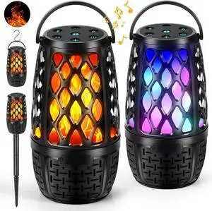 Upgraded Outdoor Speakers, Auto-Pairing Bluetooth Speaker Gift for Men, Wireless Speaker Multi-Sync up to 100 Speakers with Colorful Light, HD Stereo, Stake, Hook for Patio/Yard/Porch