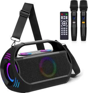 Bluetooth Speaker Karaoke Machine 100W with 2 Wireless Microphones,20H Playtime,LED Light Show,HD Stereo Sound,Deep Bass,OGT Recording,AUX/USB/TF Music Play for Party,Live Broadcast,Outdoor Sing.