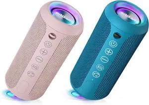 Ortizan Pink & Blue Portable Bluetooth Speaker, IPX7 Waterproof Wireless Speaker with 24W Loud Stereo Sound, Outdoor Speakers with Bluetooth 5.0, 30H Playtime,66ft Bluetooth Range, Dual Pairing