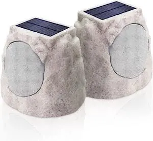 Rock Speakers Outdoor Waterproof Solar-Powered Bluetooth Wireless Outdoor Rock Speaker Rechargeable Battery with TWS Pair Function& RGB Colors Outdoor Bluetooth Speaker for All Seasons -Two
