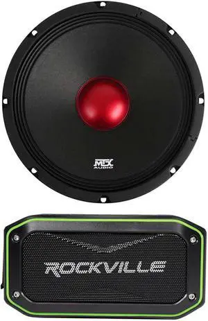 Audiosavings Bundle: MTX Thunder RTX108 10 500 Watt 8-Ohm Mid-bass/Midrange Car/Pro Audio Speaker Bundle Rockville Rock Anywhere Waterproof Portable Bluetooth Speaker+TWS Stereo Linking (2 Items)
