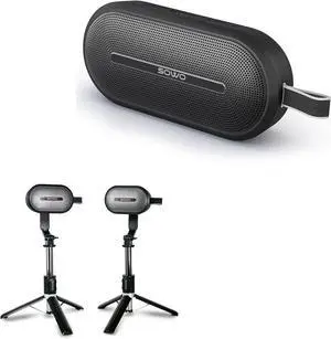 SOWO Wireless Dual Bluetooth Speakers Set, Adjustable Stands 2Pcs, High-Fidelity Stereo Sound, Smart Pairing Sync, Surround Sound with Portable Lightweight Case for Home, Travel, Party, Birthday