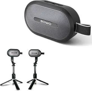 SOWO Wireless Dual Bluetooth Speakers Set, Adjustable Stands 2Pcs, High-Fidelity Stereo Sound, Smart Pairing Sync, Surround Sound with Portable Lightweight Case for Home, Travel, Party, Birthday