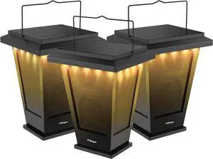 pohopa Bluetooth Speakers Waterproof, Solar Powered Outdoor Speakers, 3 Packs Surround Sound 30W Wireless Multiple Pairing with 20 Piece LED Lights, Richer Bass, Black
