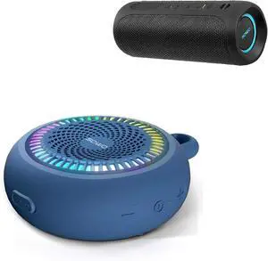 Portable Speaker, Wireless Bluetooth Speaker, IPX7 Waterproof, 25W Loud Stereo Sound, Bassboom Technology, Built-in Mic, 16H Playtime with Lights for Home Outdoor