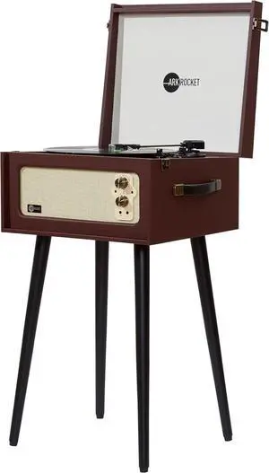 Arkrocket Discovery II 3-Speed Bluetooth Record Player Retro Console Turntable with Built-in Speakers and Removable Legs (Brown)