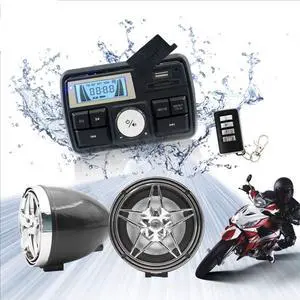 12V Radio 3 inch Motorcycle ATV UTV Golf Cart Waterproof Anti-Theft Bluetooth Speaker USB TF U Disk FM Radio Stereo System (Silver Star&Black)