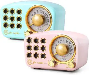 Greadio Retro Bluetooth Speaker, Vintage Radio FM Radio with Old Fashioned Classic Style, Strong Bass Enhancement, Loud Volume, Bluetooth 4.2 Wireless Connection, TF Card and MP3 Player(Blue+Pink)