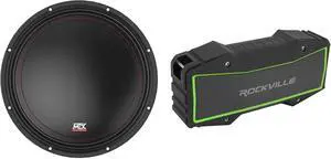 Audiosavings Bundle: (1) MTX 3510-04 10" 500 Watt Peak/250 Watt RMS SVC 4-ohm Car Audio Subwoofer Bundle with (1) Rockville ROCK EVERYWHERE Portable Bluetooth Speaker/Waterproof/Wireless Link (2 Item)