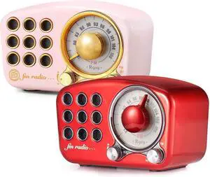 Greadio Retro Bluetooth Speaker, Vintage Radio FM Radio with Old Fashioned Classic Style, Strong Bass Enhancement, Loud Volume, Bluetooth 4.2 Wireless Connection, TF Card and MP3 Player (Pink+Red)