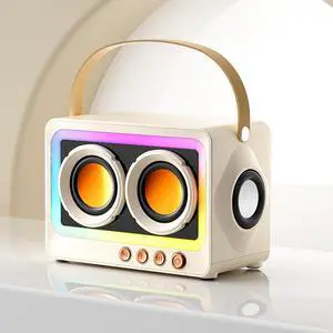 Cute Bluetooth Speaker, Upgraded Portable Wireless Bluetooth Speaker with Colourful Light, Dual Stereo Speakers,Connective for Present Home Decor (White)