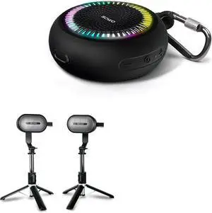 SOWO Wireless Dual Bluetooth Speakers Set, Adjustable Stands 2Pcs, High-Fidelity Stereo Sound, Smart Pairing Sync, Surround Sound with Portable Lightweight Case for Home, Travel, Party, Birthday