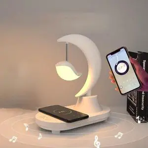 3 in 1 with Bluetooth audio and wireless charging function of the LED bedside romantic colorful atmosphere night light( Note: Bluetooth speaker does not support voice call function) (Moon)