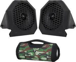 Audiosavings Bundle: MTX RZRPOD65 6.5" 130 Watt Custom Fit Dash Mount Speakers for Polaris RZR/UTV Bundle with Rockville RPB-XL Portable Camo Bluetooth Speaker Boombox USB/SD/Aux (2 Items)