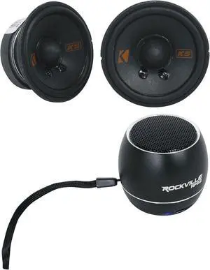 Audiosavings Bundle: (1) 2 Kicker 51KSC2704 KSC270 2.75" Mid/Tweeters Fits GM/Chrysler/Subaru/Jeep/Toyota Bundle with (1) Rockville RPB2-BLACK Handheld Wireless Portable Bluetooth Speaker (2 Item)