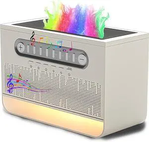 Bluetooth Speaker with 8 White Noise, 7 Colors Flame Diffuser Humidifer for Home Office, 8 White Noise Effect, Timing Essential Oil Diffusers Ideal Gift